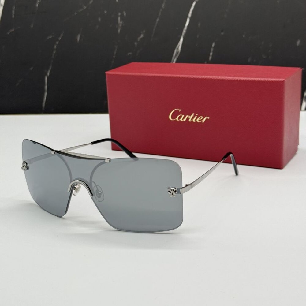 NEW CARTIER CT0023S 001 WOMEN SILVER SHIELD SUNGLASSES CARTIER CT0023S 001